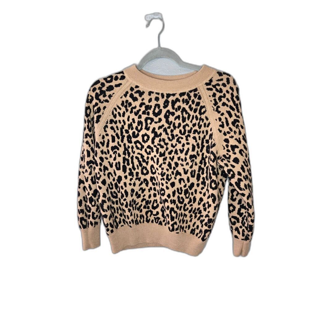 J. Crew Women's Boyfriend Merino Wool Leopard Print Crewneck Sweater Size XS